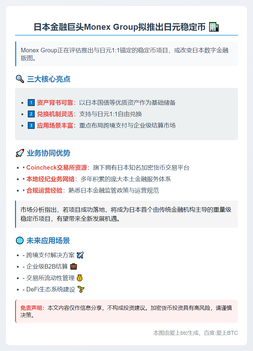 Monex Group考虑推出日元稳定币