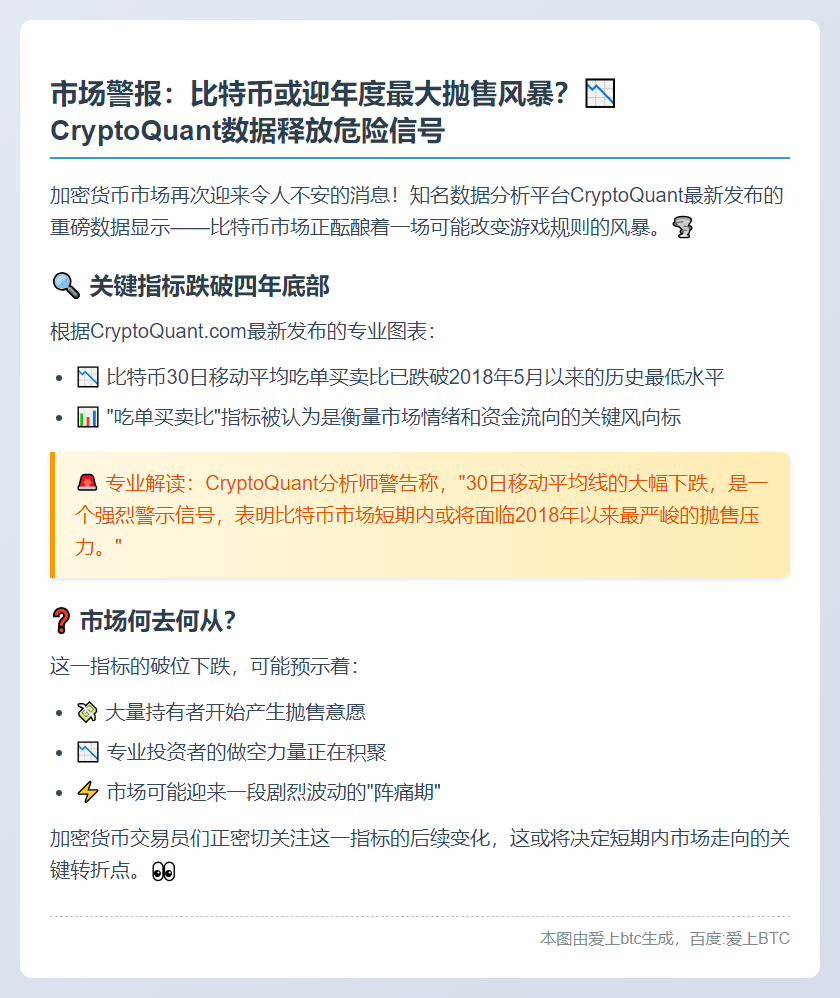 比特币或面临短期抛售压力