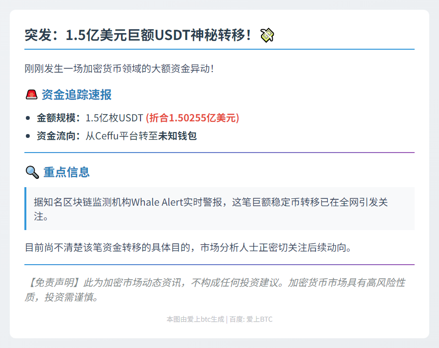 1.5亿USDT转至未知钱包