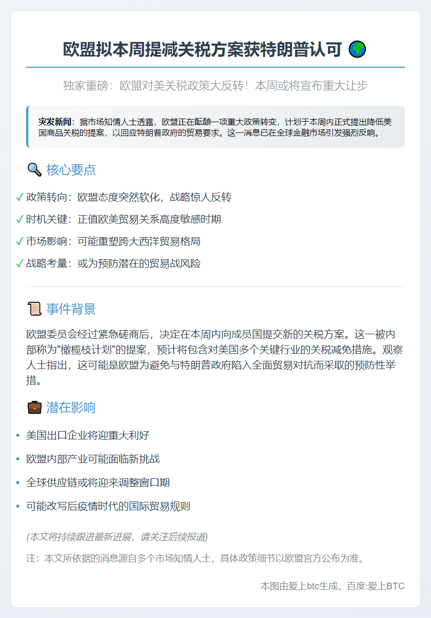 欧盟拟本周提减关税方案获特朗普认可