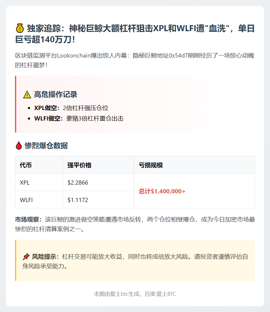 巨鲸2倍做空XPL，3倍做空WLFI