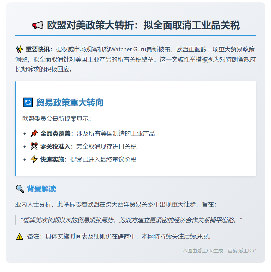 欧盟建议取消美工业品关税