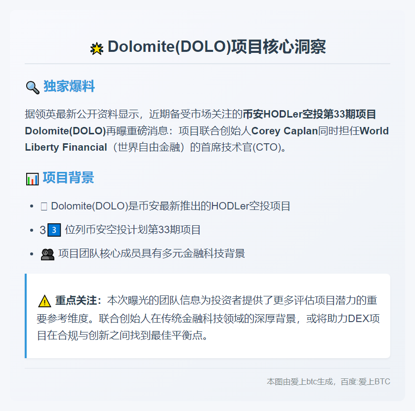 币安HODLer空投Dolomite创始任WLFI CTO