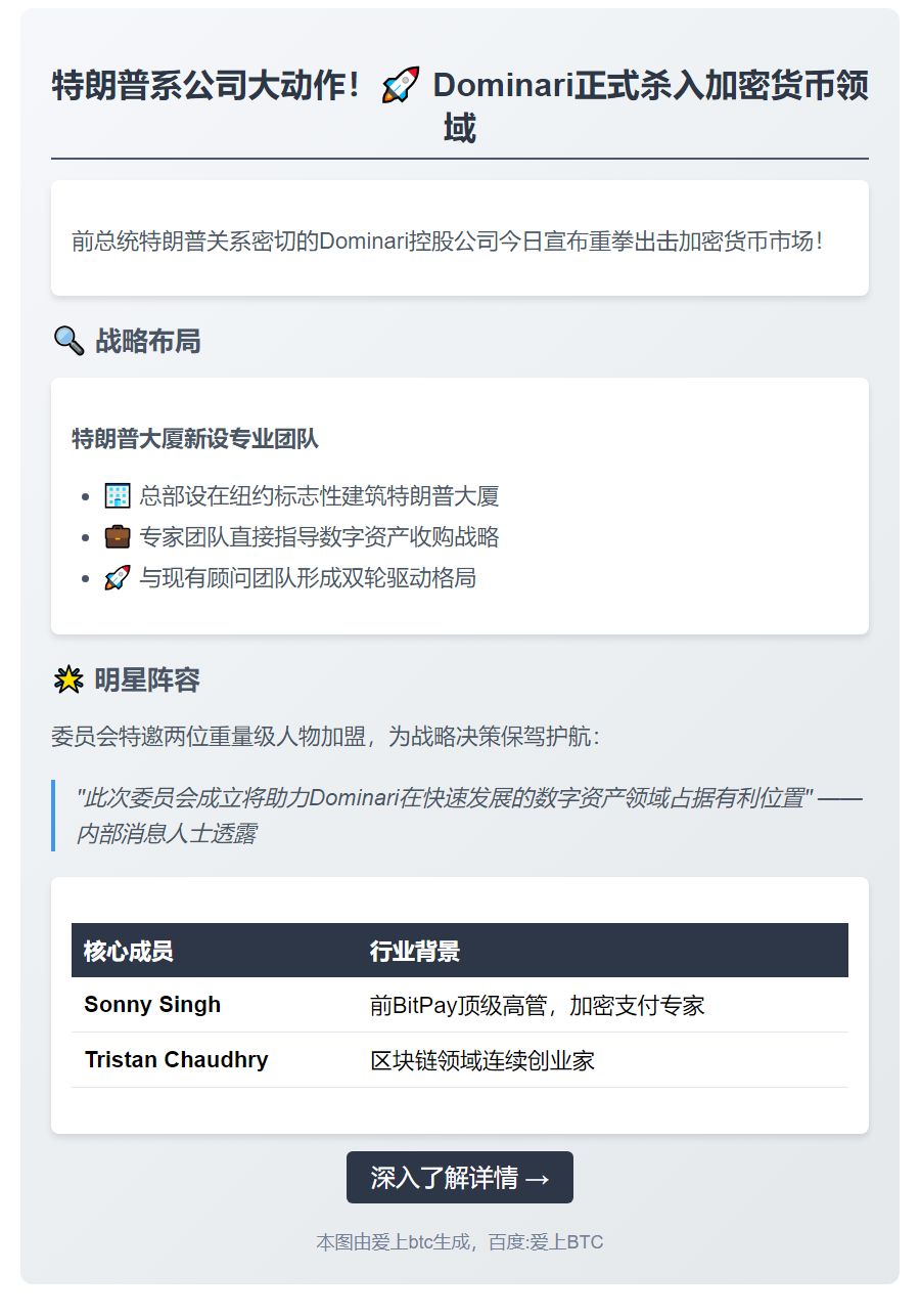 特朗普公司Dominari组建加密货币顾问团