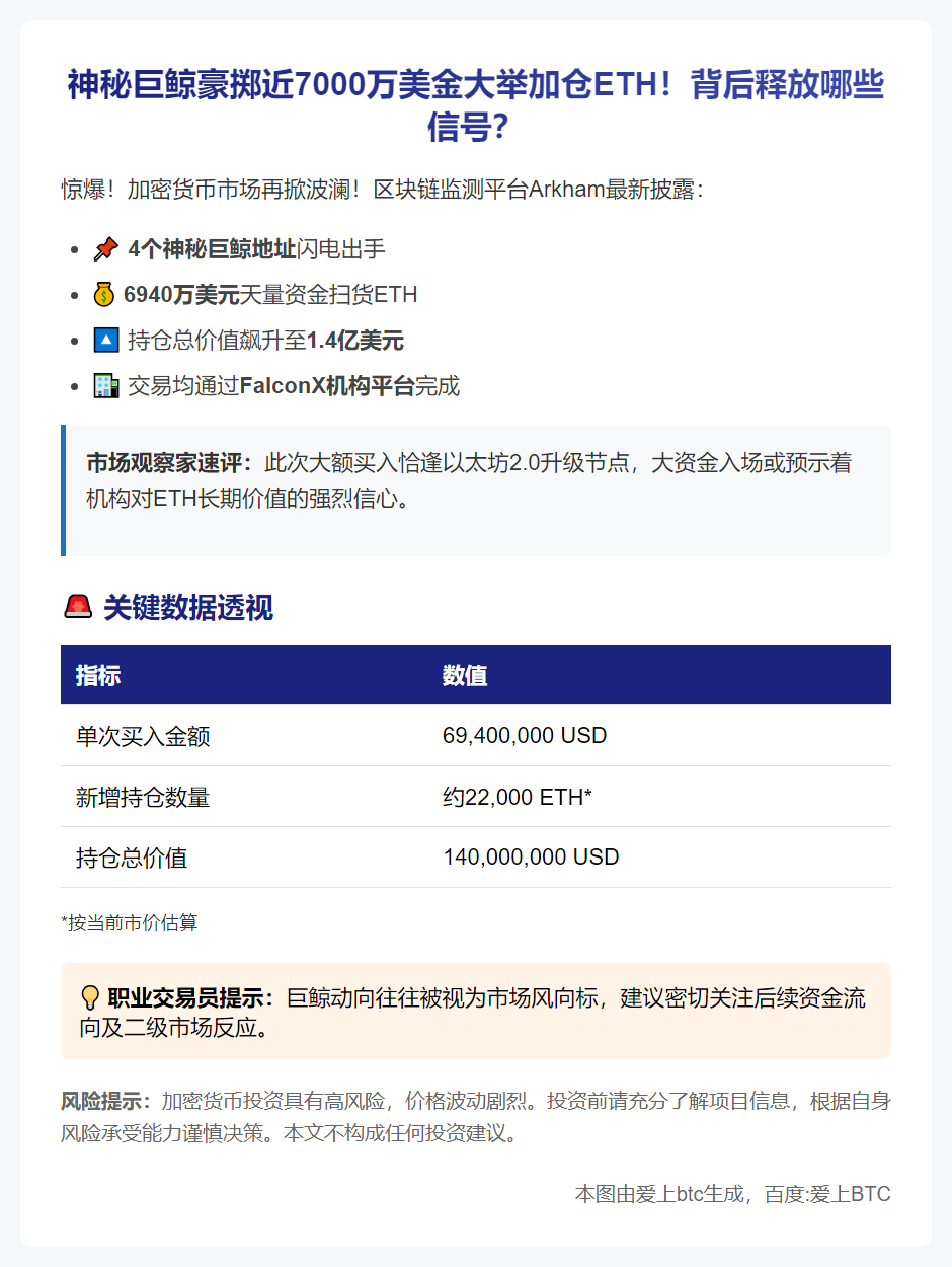 巨鲸买入6900万美元以太坊