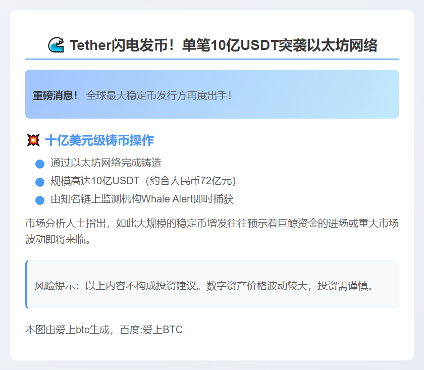 以太坊新增铸造10亿USDT