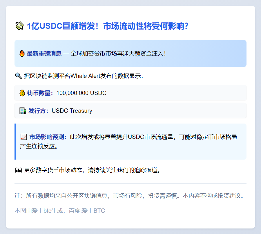 USDC再增发1亿枚
