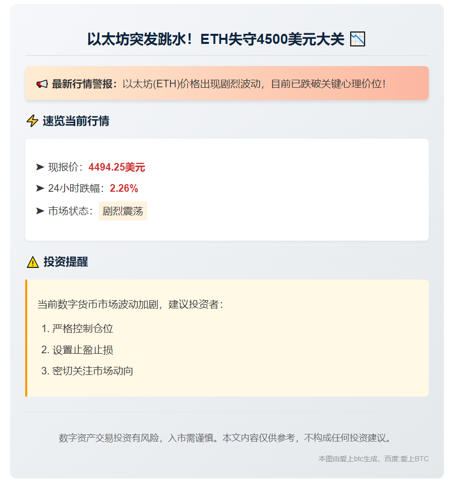 ETH跌穿4500美元