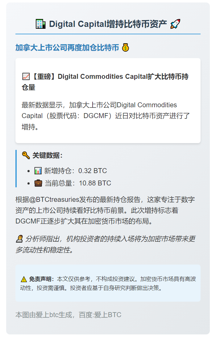 Digital Capital增持0.32BTC至10.88枚