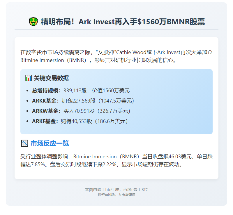Ark Invest增持BMNR 1560万美元
