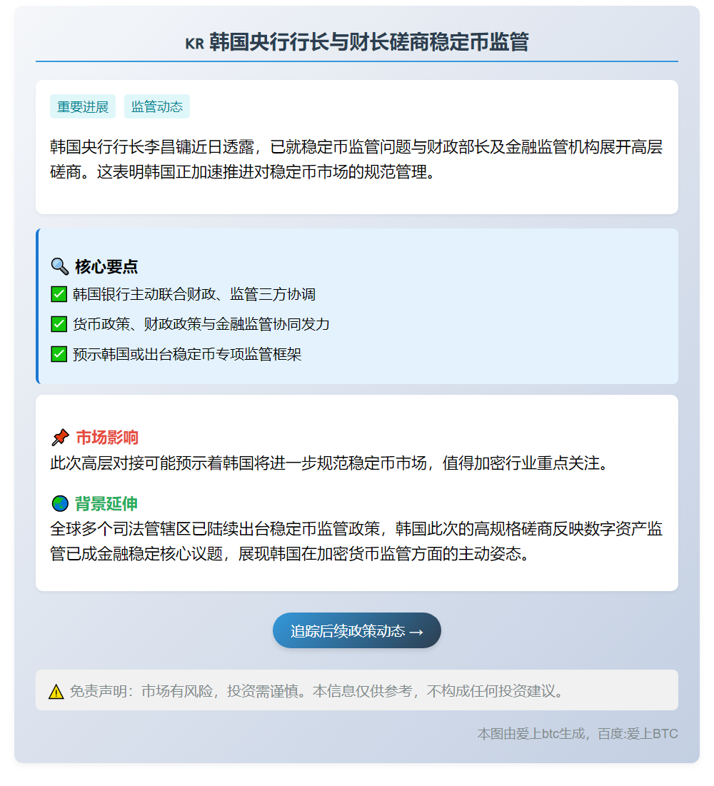 韩央行行长与财长磋商稳定币监管