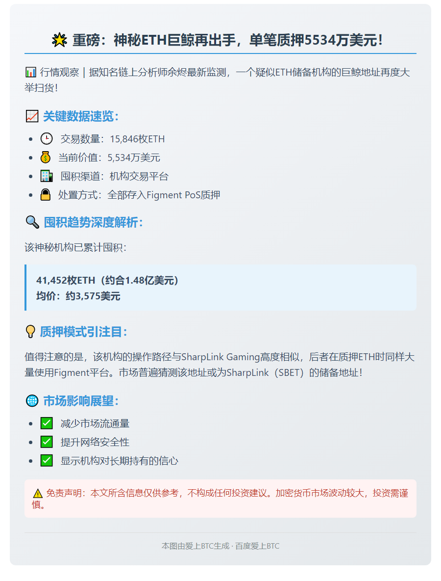 巨额ETH增持：15,846枚价值5534万美元