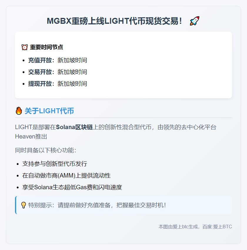 MGBX8月28日上线LIGHT现货交易