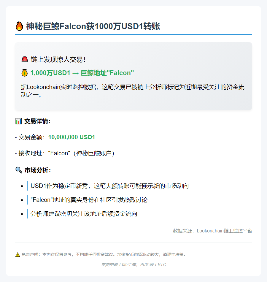 Falcon获1000万USD1转账