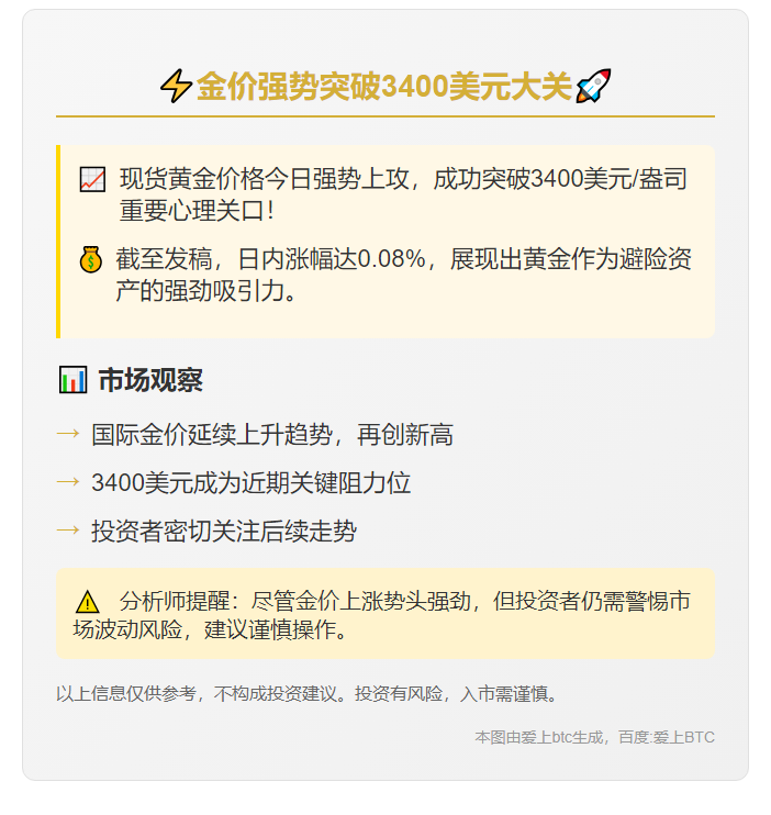 金价冲破3400美元