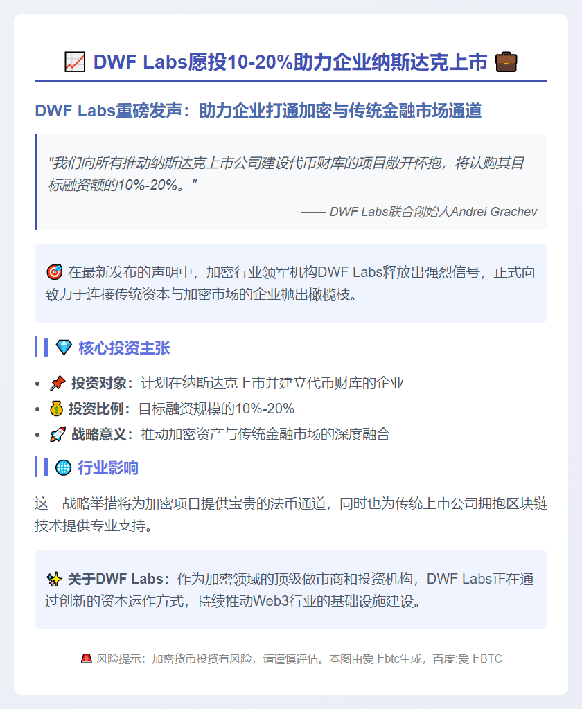 DWF Labs愿投10-20%助力企业纳斯达克上市