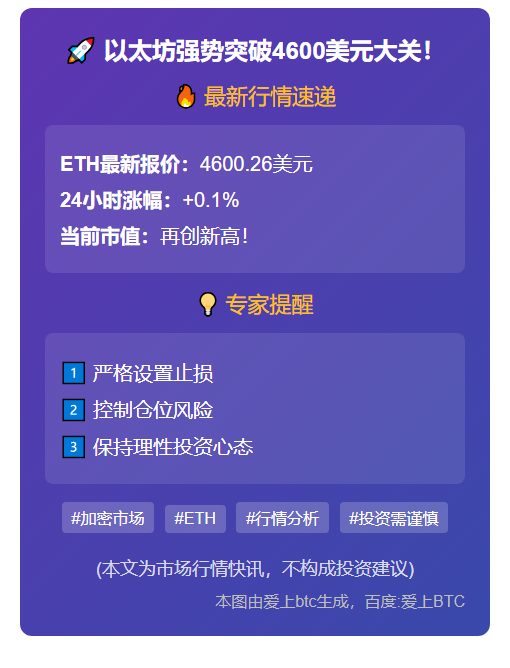 ETH飙破4600美元