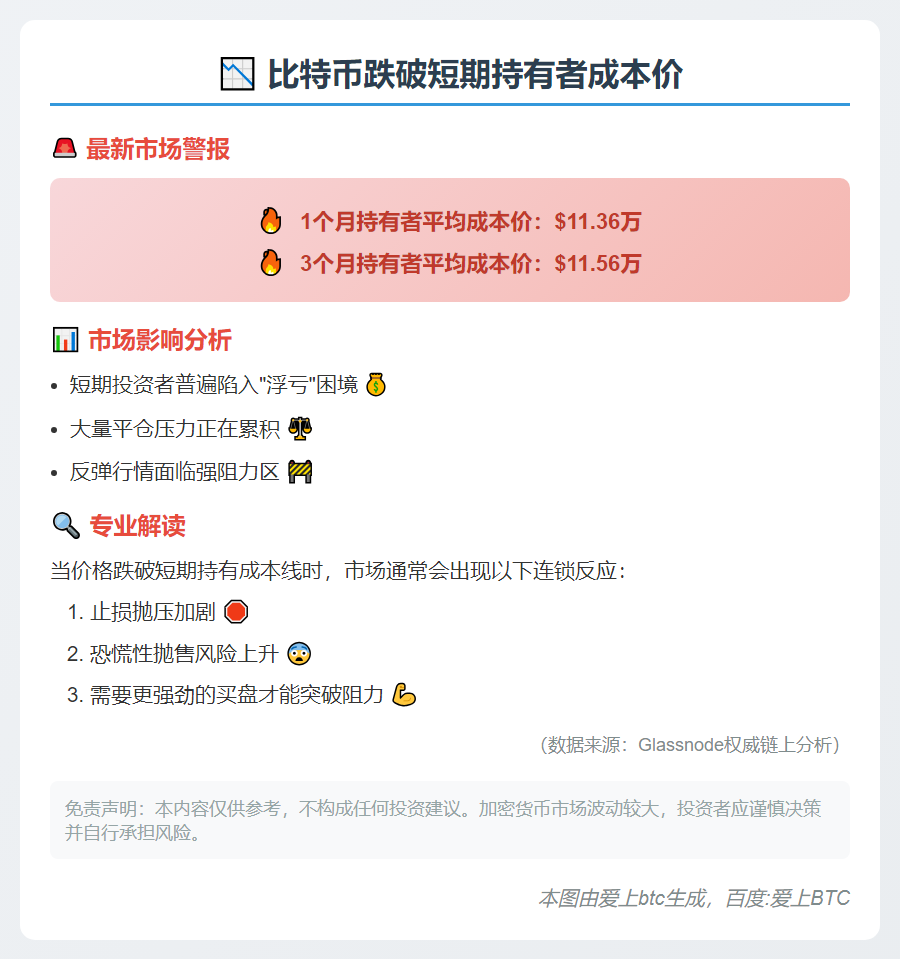 比特币跌破短期持有者成本价