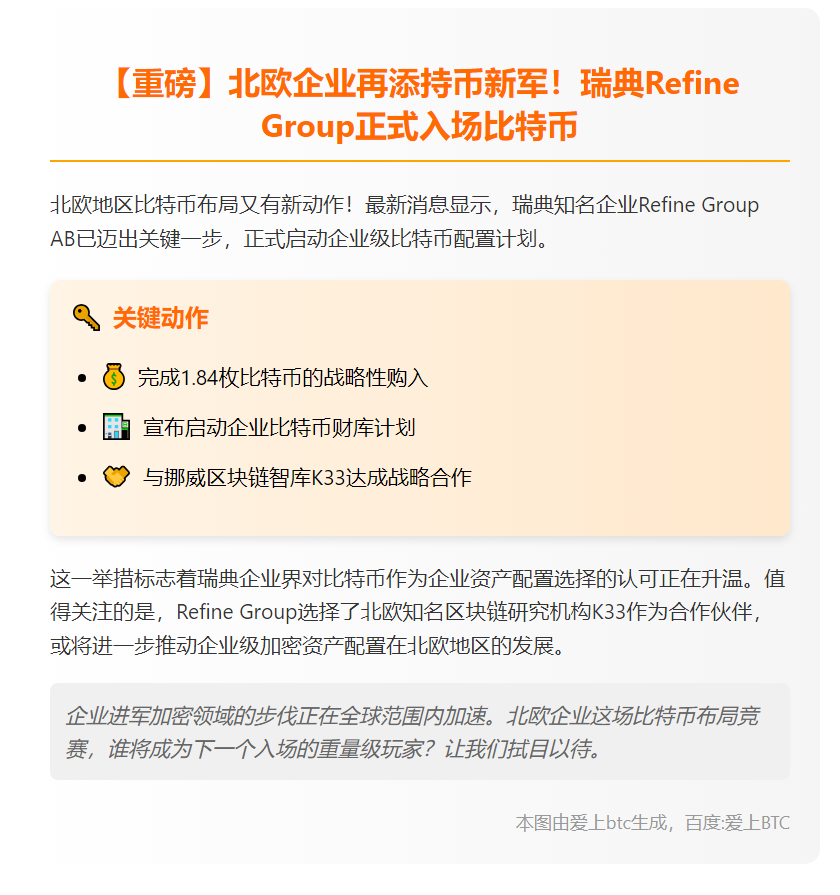 瑞典公司买入1.84枚比特币