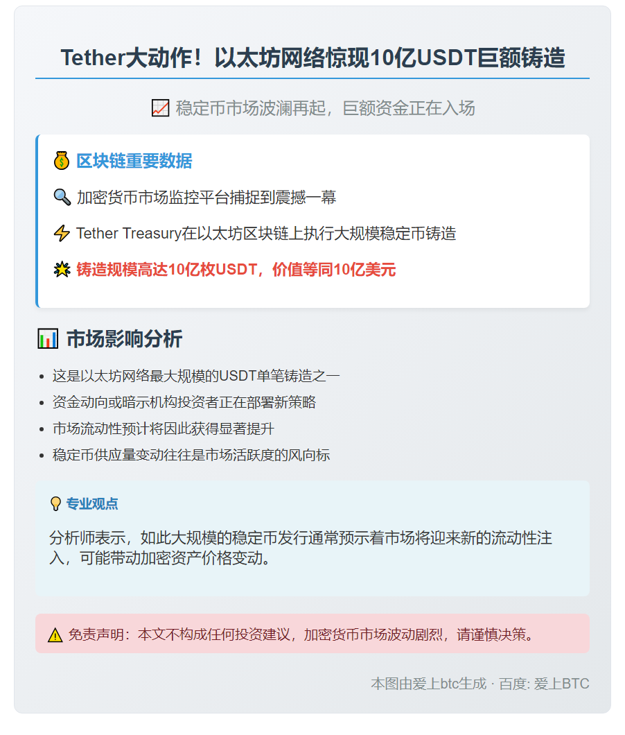 Tether增发10亿USDT