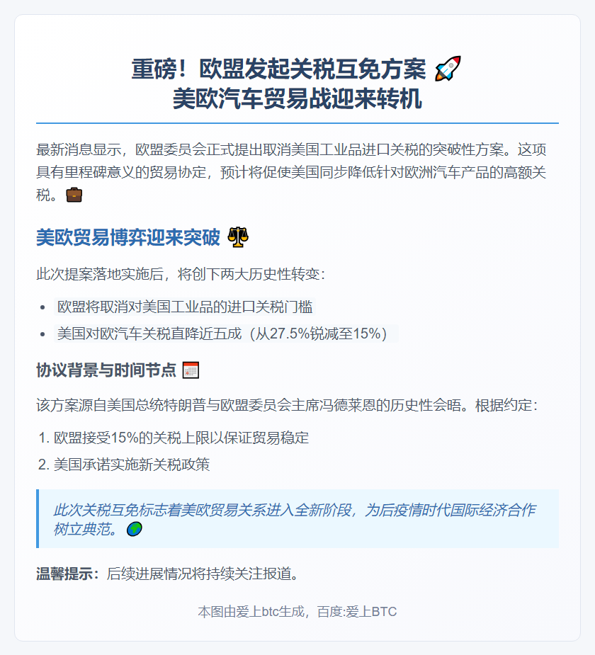 欧盟倡取消美商品关税促美降汽车关税