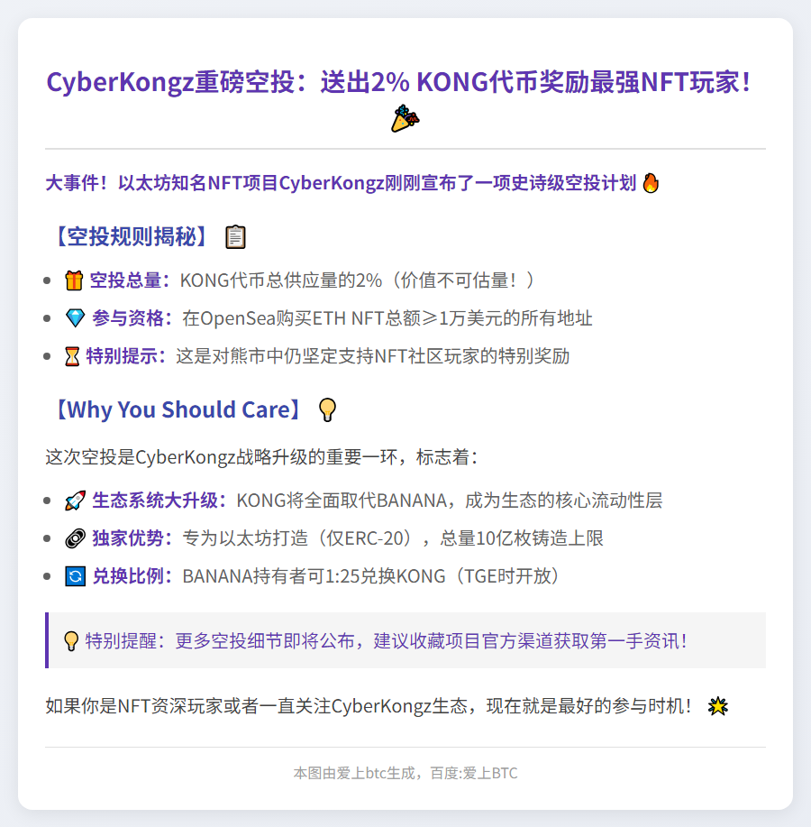 "CyberKongz空投2% KONG奖励OpenSea大额交易者"