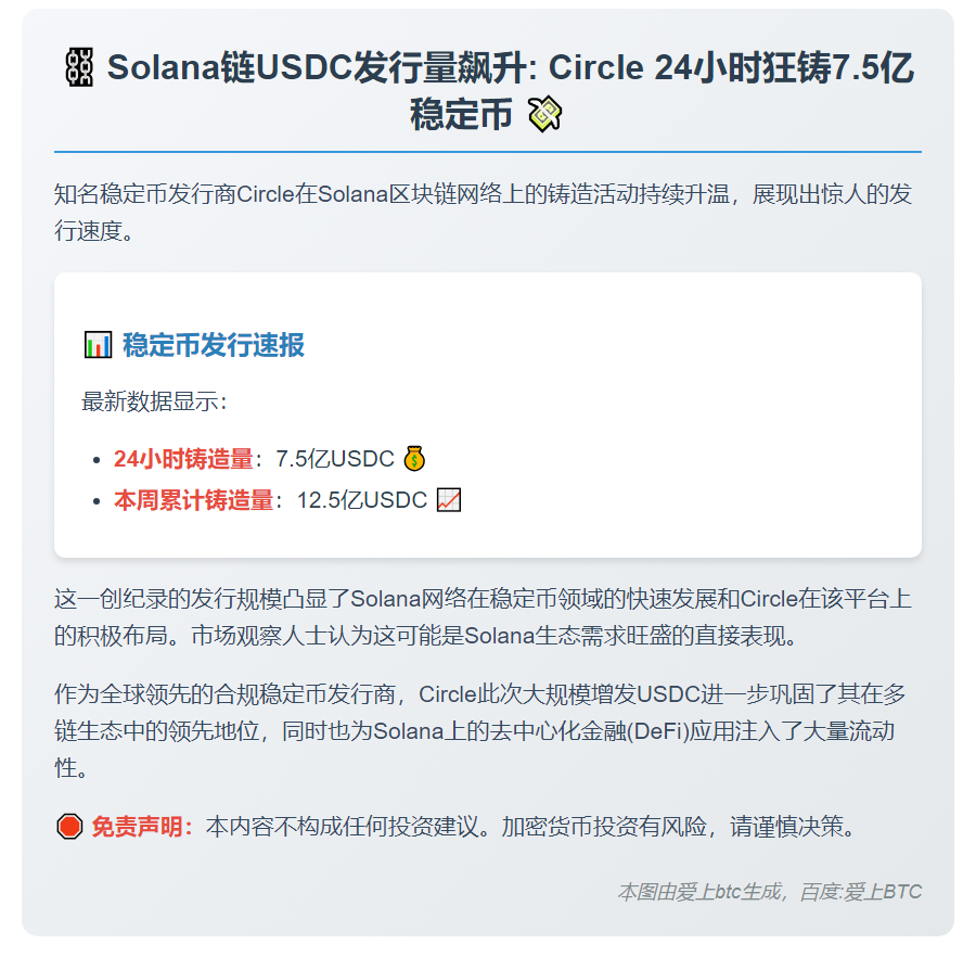 24小时Circle在Solana铸造7.5亿USDC