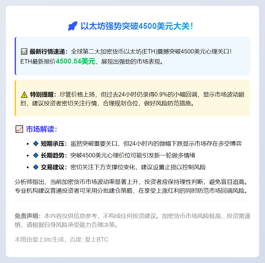 以太坊飙升破4500美元