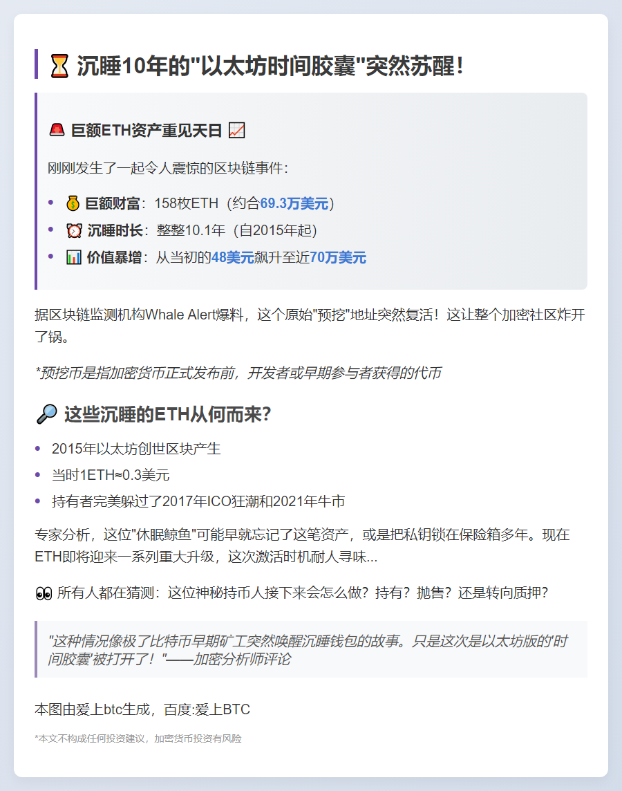 "158枚ETH休眠十年后激活"