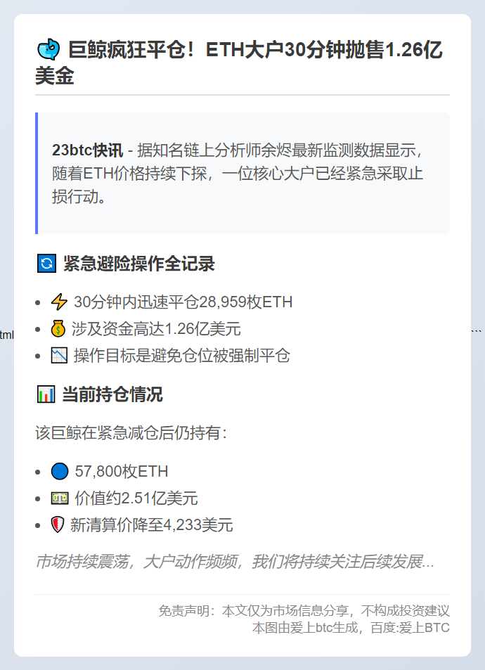 28,959 ETH多仓半小时内止损平仓