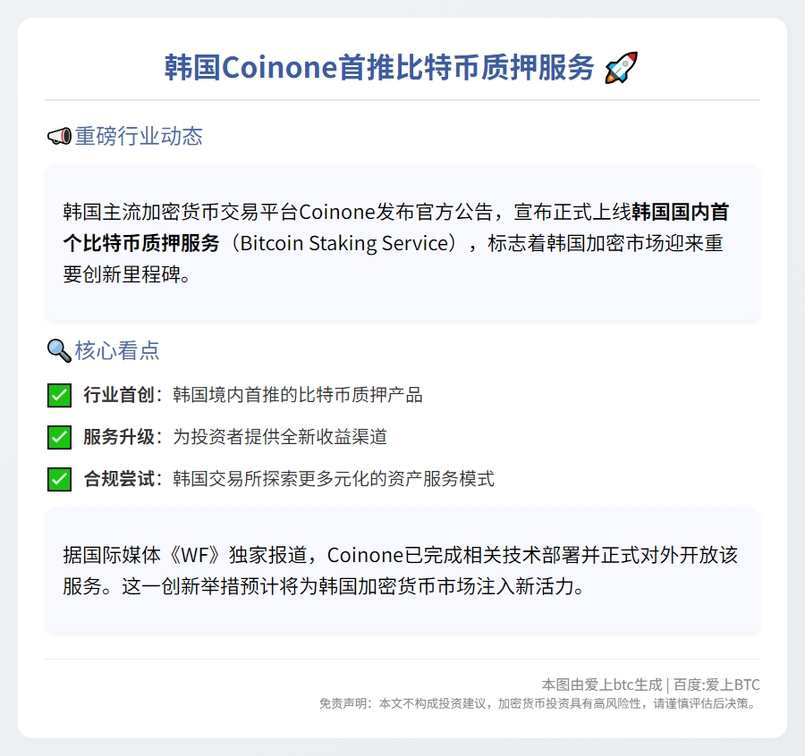 韩国Coinone首推比特币质押服务