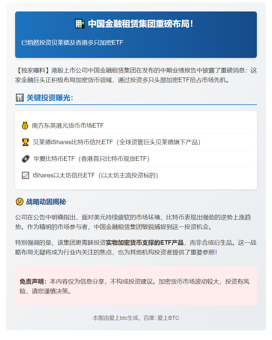 中金租赁投资贝莱德及港比特币ETF