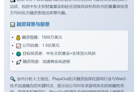 加密游戏PlaysOut拟以1.5亿估值融资1500万