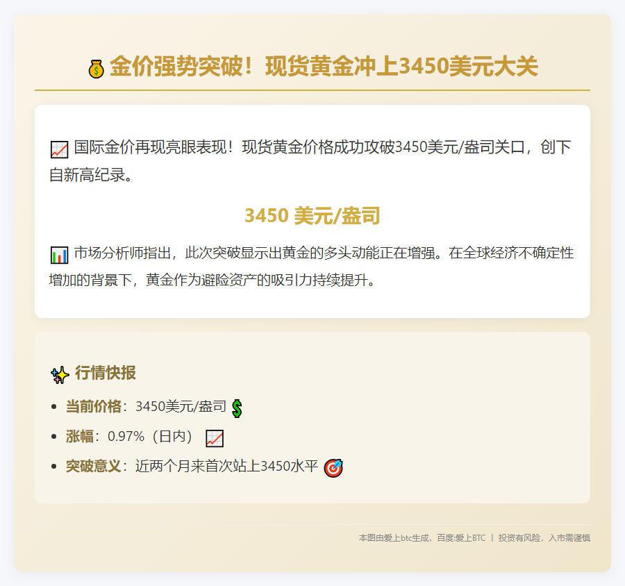 现货黄金突破3450美元/盎司