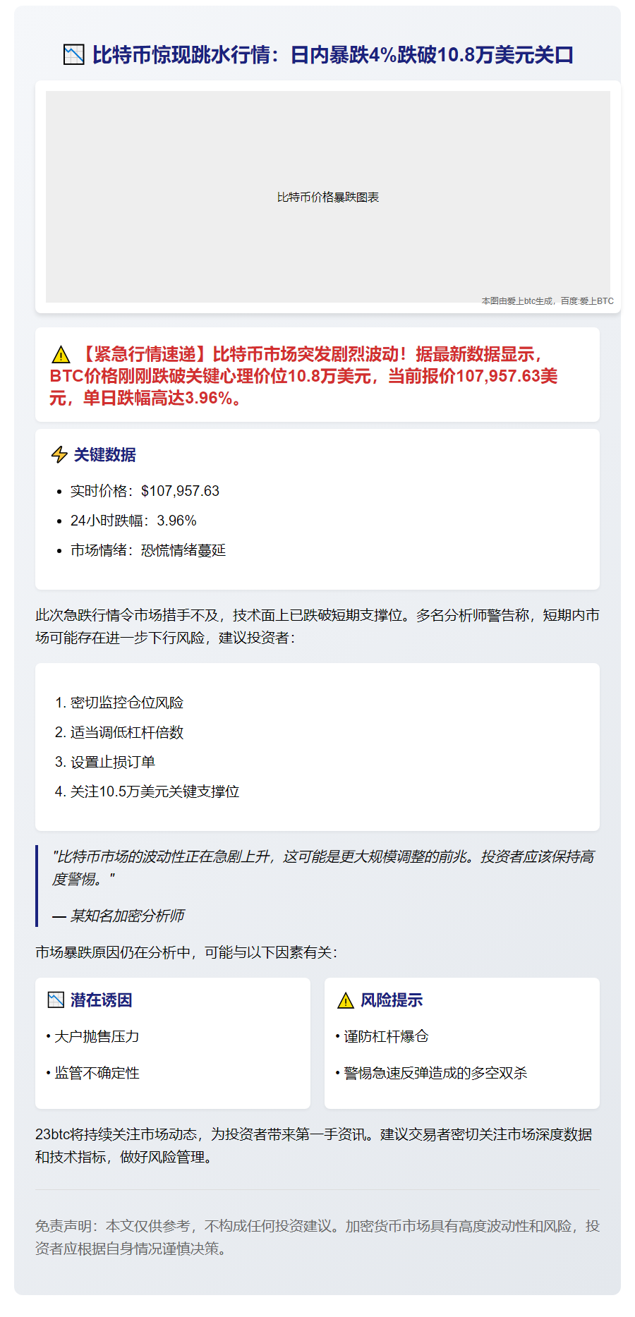 BTC跌破10.8万