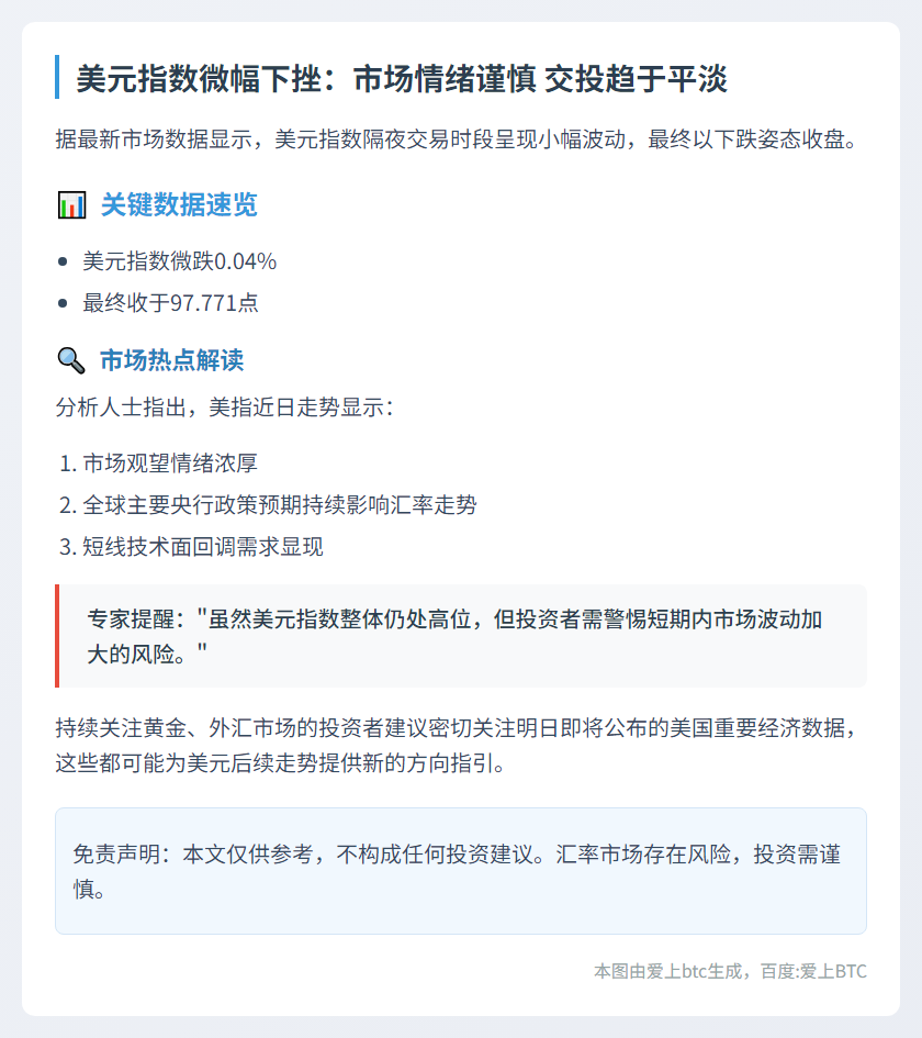 美元指数29日微跌