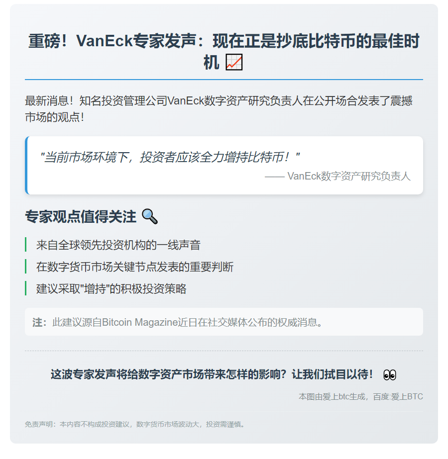 VanEck建议增持比特币