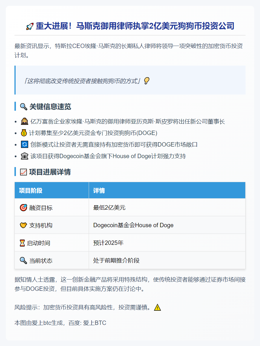 马斯克律师执掌2亿DOGE公司