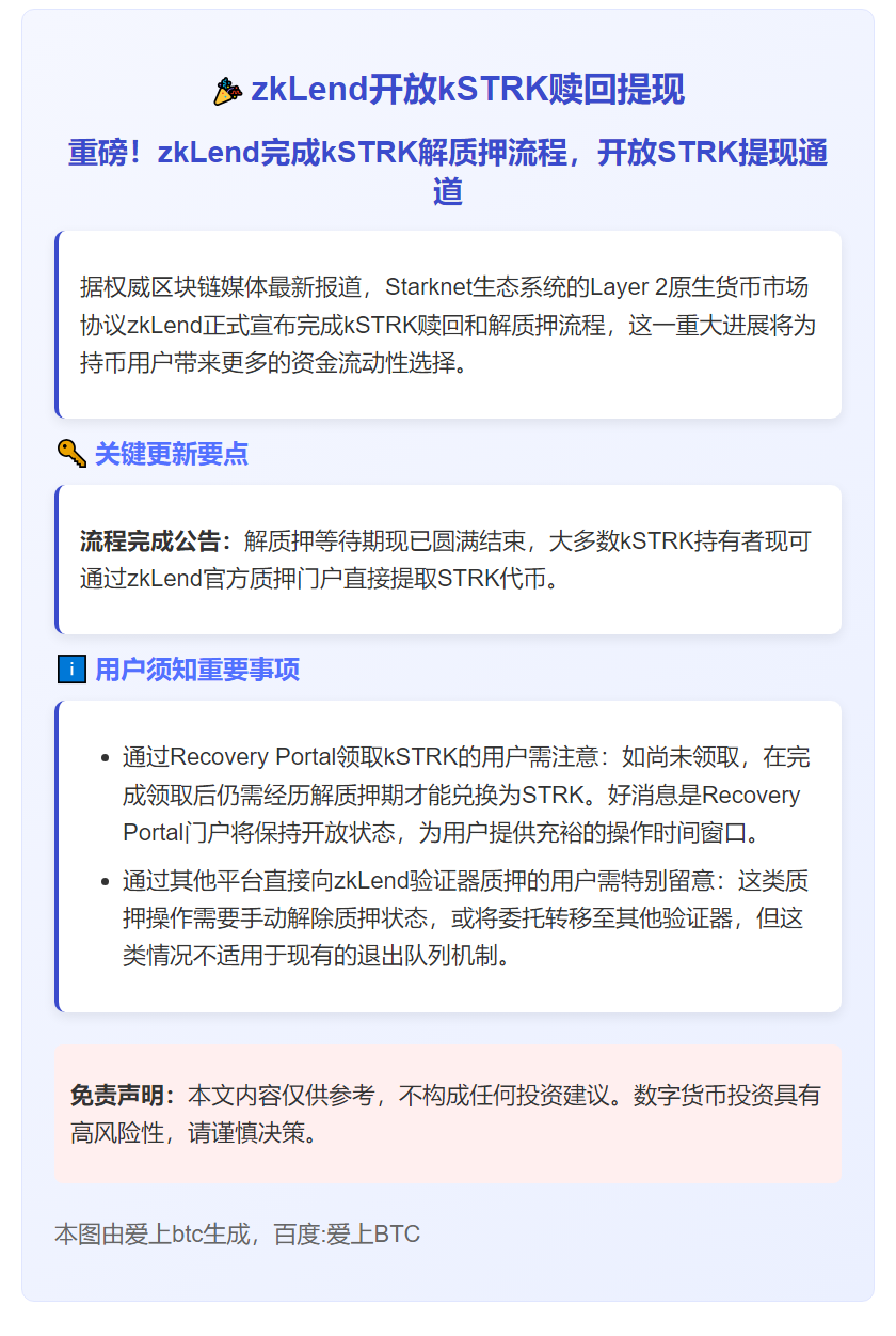 zkLend开放kSTRK赎回提现