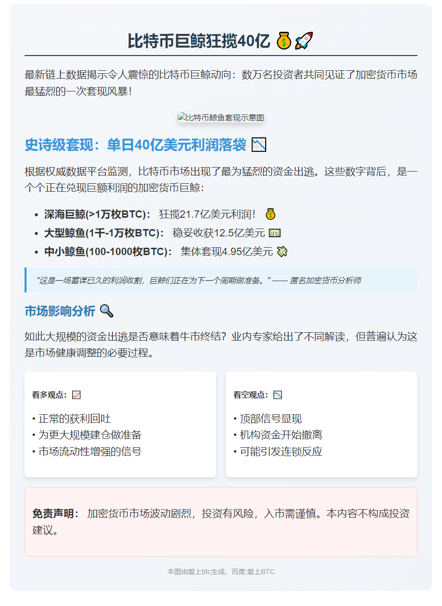 比特币巨鲸单日套现40亿美元