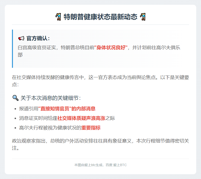 特朗普身体良好 即将打高尔夫