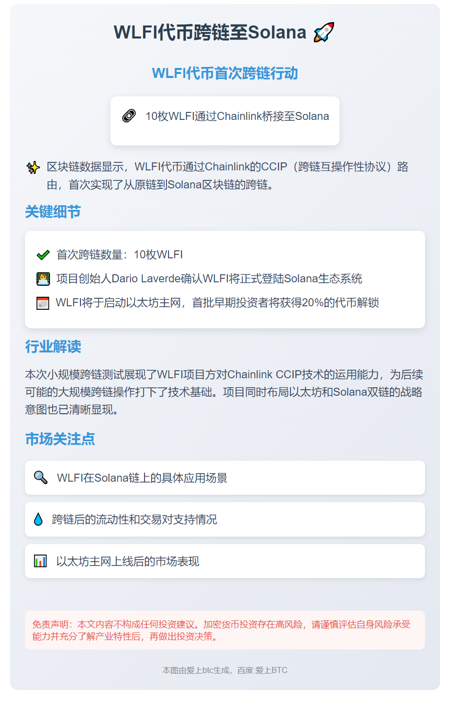 "WLFI代币跨链至Solana，或为小额测试"
