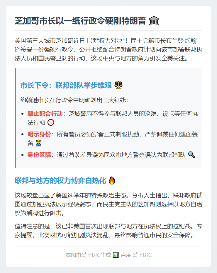 特朗普拟派兵芝加哥 市长反对