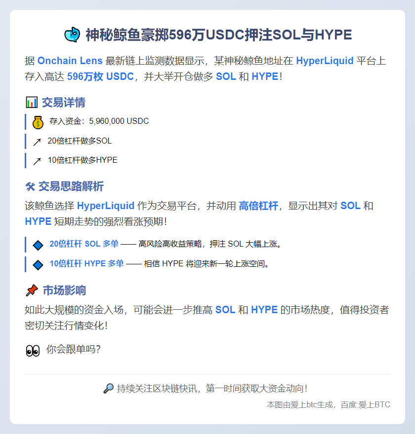 鲸鱼豪掷560万美元押注SOL与HYPE