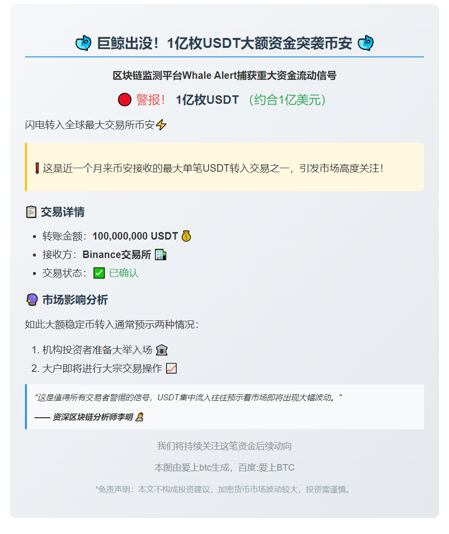 巨量USDT转入币安