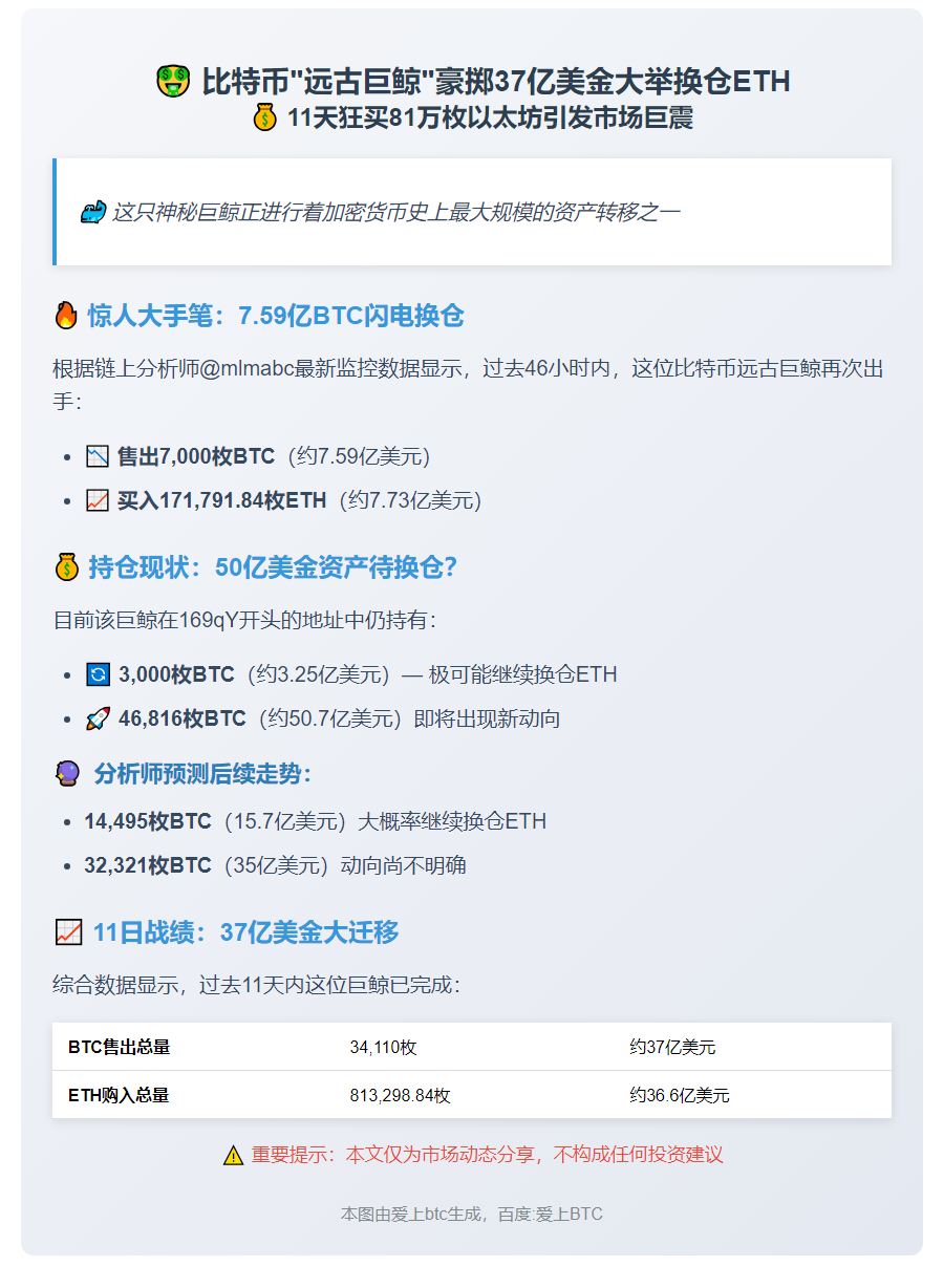 比特币巨鲸11天抛3.4万BTC买81万ETH