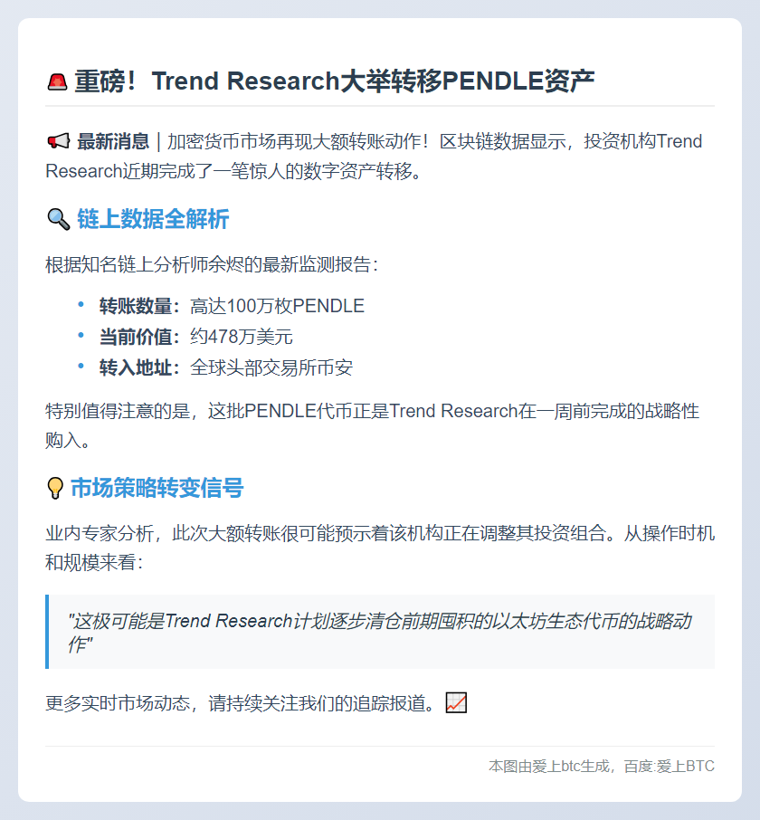 Trend Research转移百万PENDLE至币安
