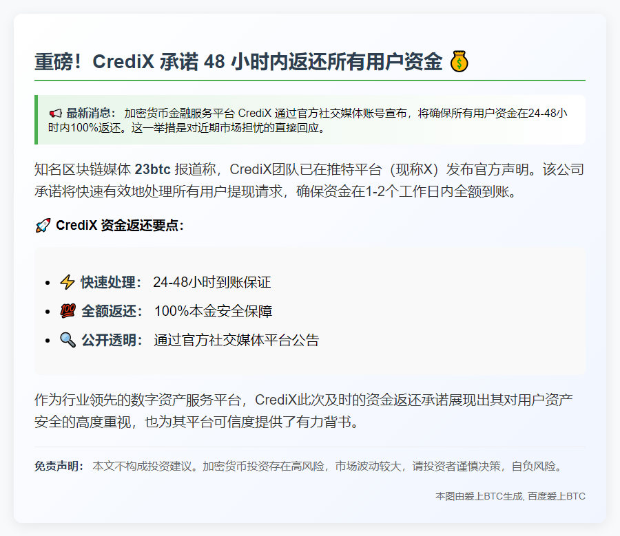 CrediX承诺48小时内全额退款