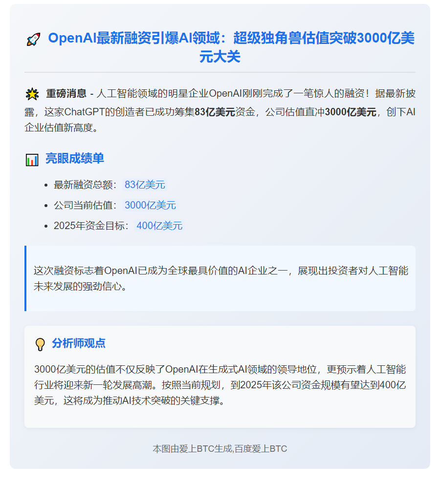OpenAI融资83亿美元估值3000亿