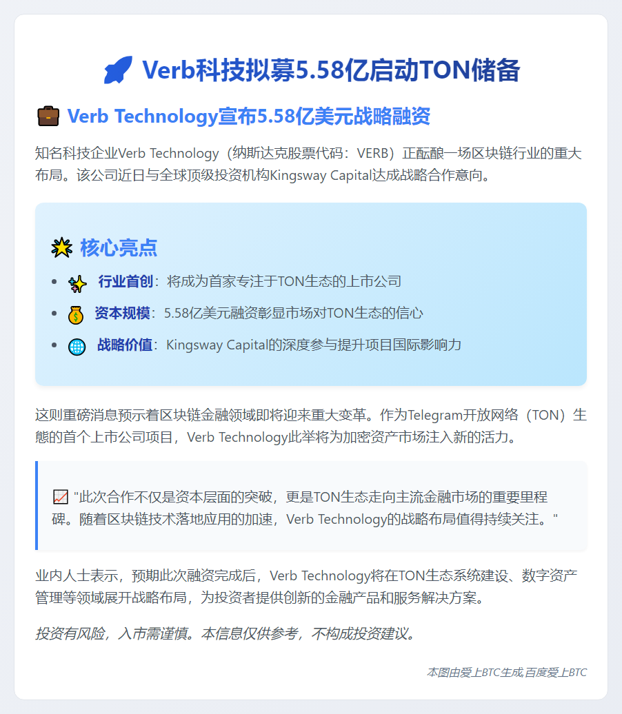 Verb科技拟募5.58亿启动TON储备